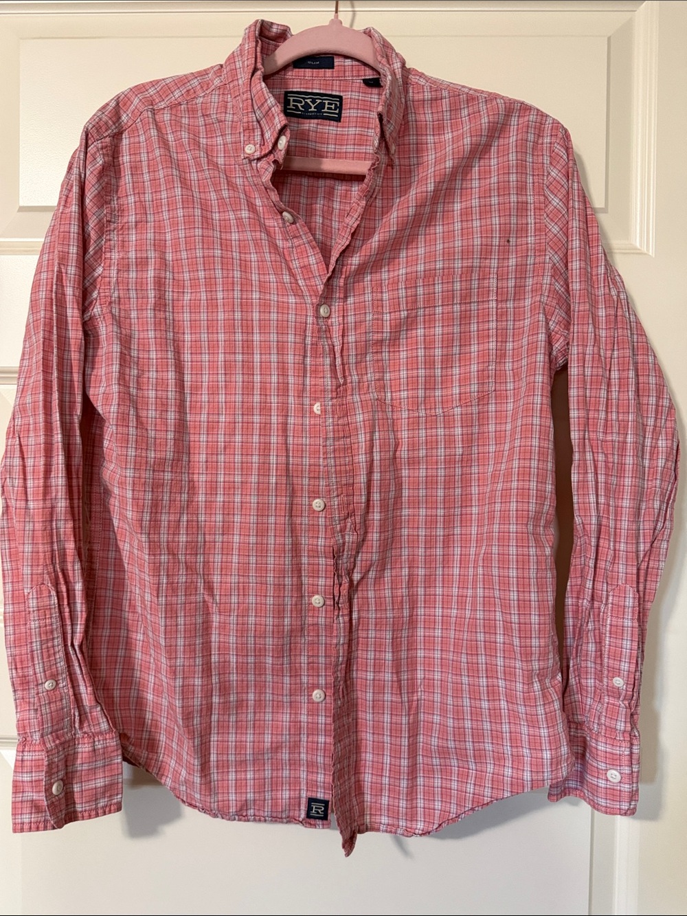 Rye Men's Coral Pink Plaid Button-Down Shirt